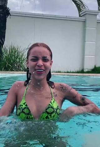 5. Sexy Anna Catarina in Snake Print Bikini Top at the Pool