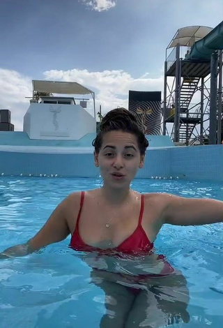 Sexy Asena Kızılarslan in Red Bikini at the Swimming Pool