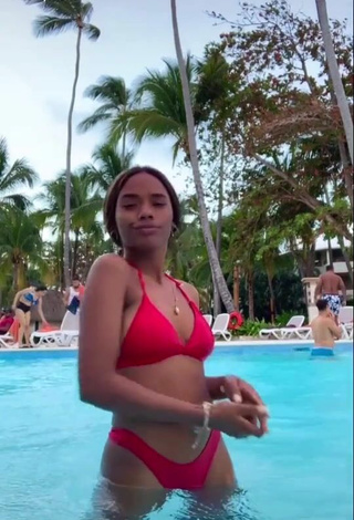 Amazing Ashley Montero in Hot Red Bikini at the Swimming Pool