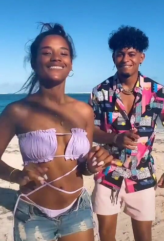 2. Beautiful Ashley Montero in Sexy Purple Bikini Top at the Beach