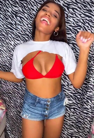 Sweetie Ashley Montero Shows Cleavage in Red Bikini Top