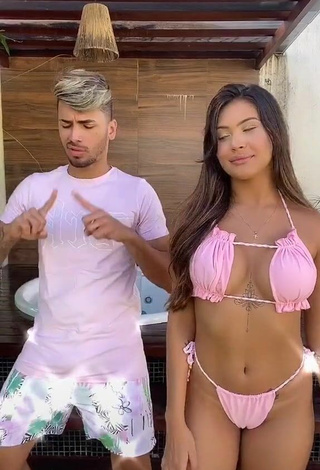 Lovely Ayarla Souza Shows Cleavage in Pink Bikini