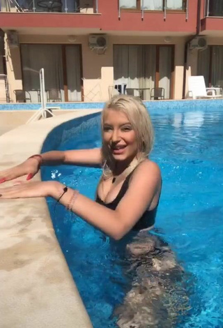 Hottie Barbara Milenkovic in Black Bikini at the Swimming Pool