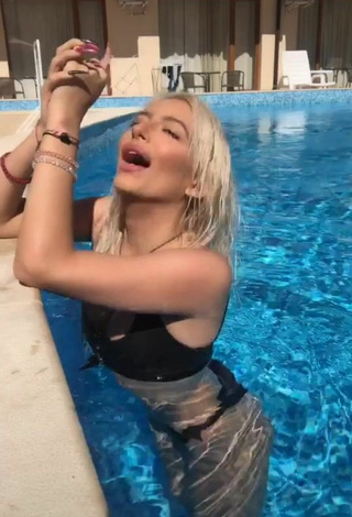 Beautiful Barbara Milenkovic in Sexy Black Bikini at the Pool