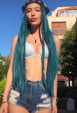 Hot Barbara Milenkovic in Blue Bikini Top