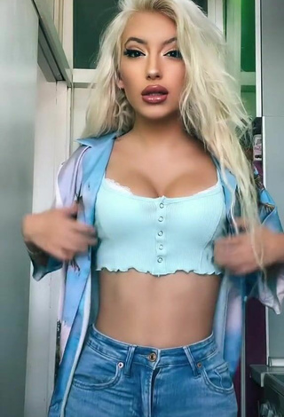 1. Sexy Barbara Milenkovic Shows Cleavage in Blue Crop Top