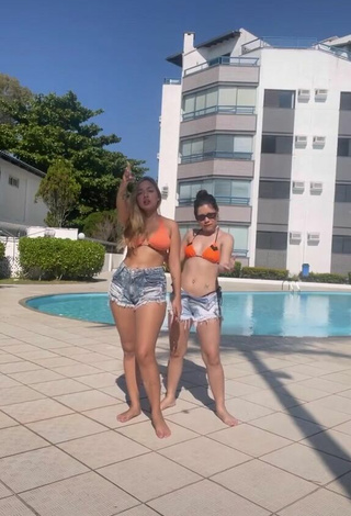 Hot Carolinne Silver in Bikini Top at the Swimming Pool