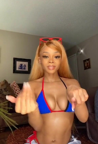 2. Sweetie Caeli Shows Cleavage and Bouncing Boobs in Blue Bikini Top