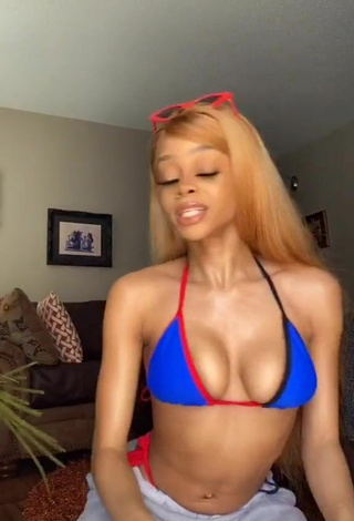 4. Sweetie Caeli Shows Cleavage and Bouncing Boobs in Blue Bikini Top