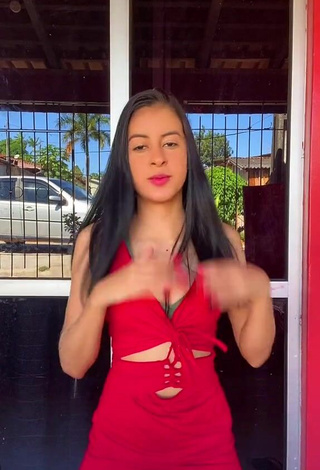 Hot Daniele Lopes da Silva Shows Cleavage in Red Dress