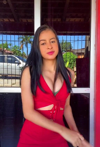 3. Hot Daniele Lopes da Silva Shows Cleavage in Red Dress