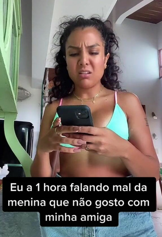 Sexy Danielle Dias Shows Cleavage in Blue Bikini Top